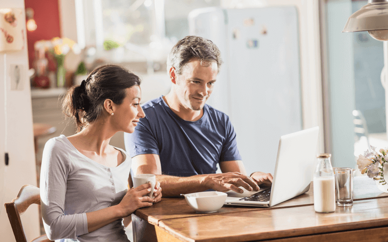 Two people reviewing their finances