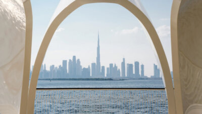 A scene of the gulf that shows Dubai, Burj Khalifa can be noticed in the horizon